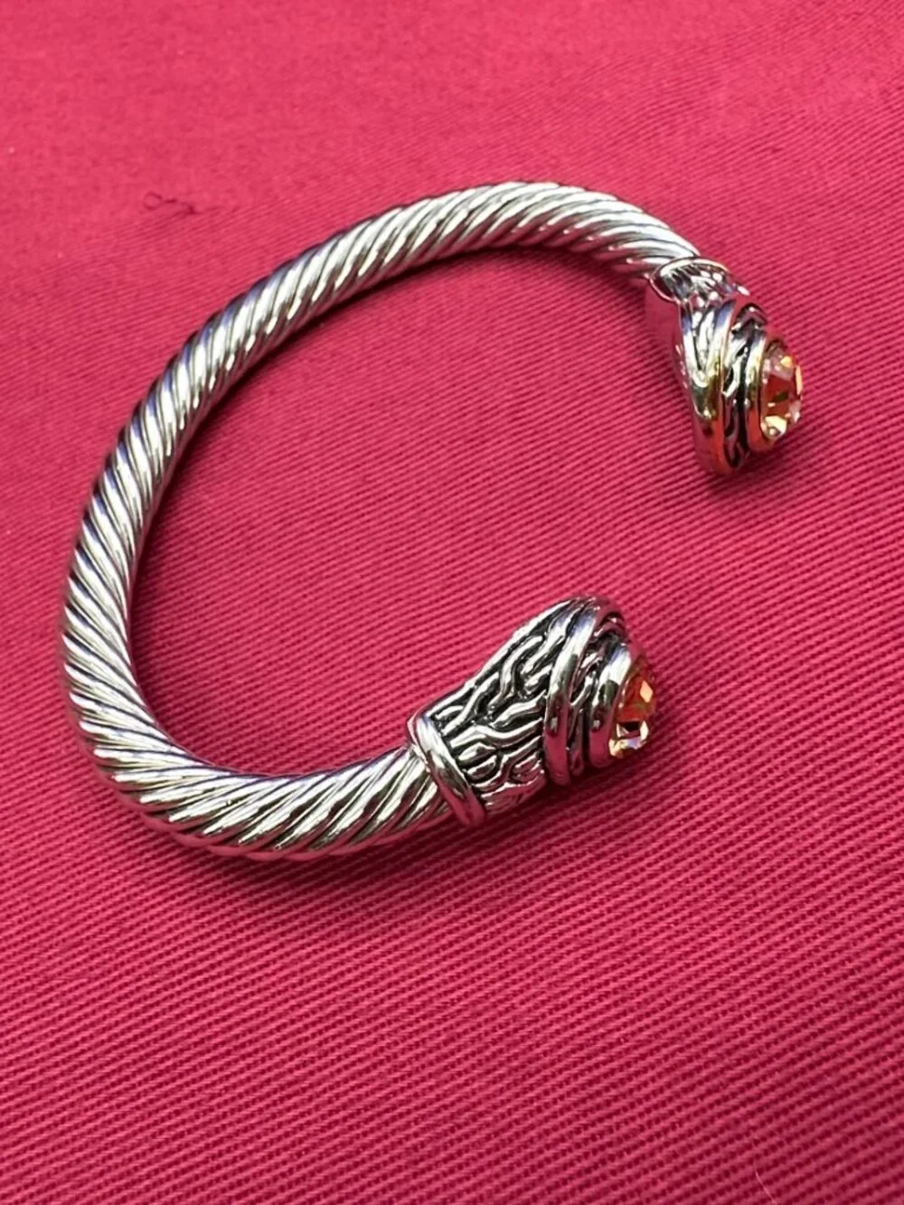 Twisted Cable Cuff Bracelet Citrine-Colored Crystal Accents